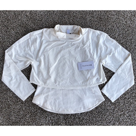 Athleta Whistler Hybrid Top Womens L White Layered Fleece Lined Performance $129 - Picture 1 of 12